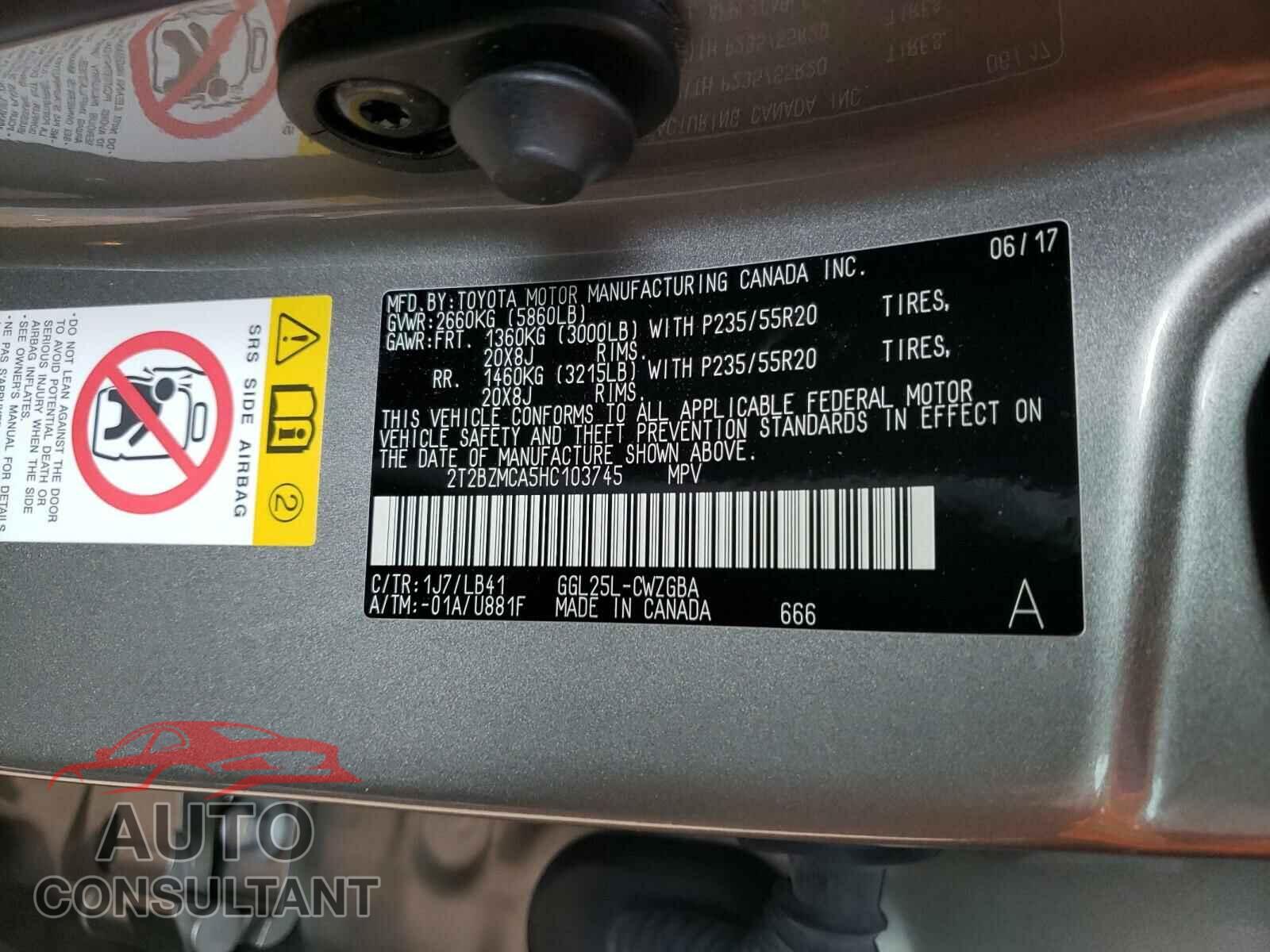 LEXUS RX350 2017 - 2T2BZMCA5HC103745
