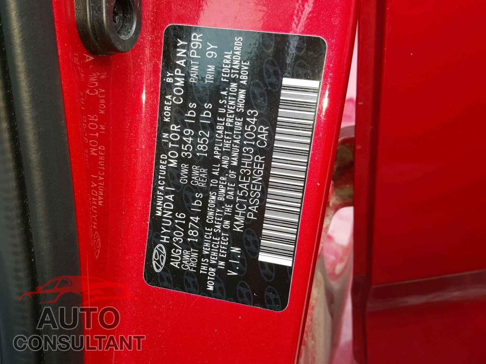 HYUNDAI ACCENT 2017 - KMHCT5AE3HU310543