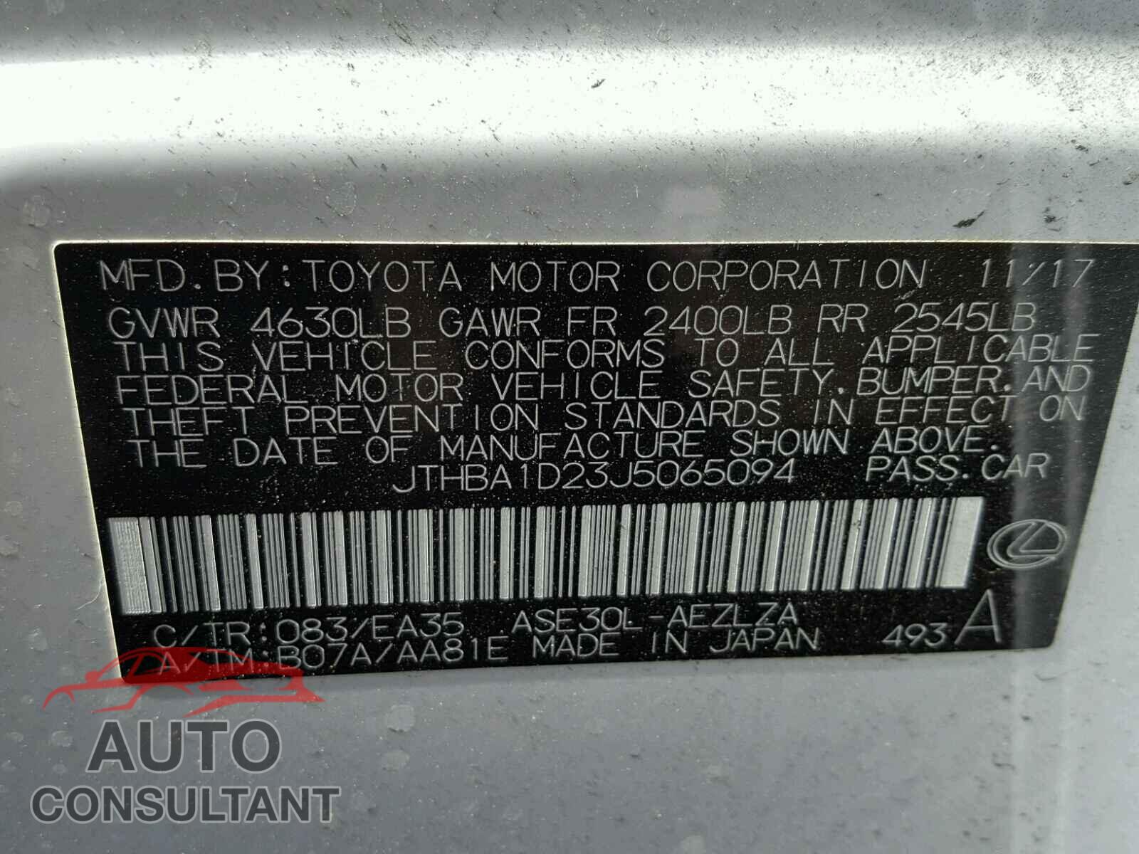 LEXUS IS 2018 - JTHBA1D23J5065094