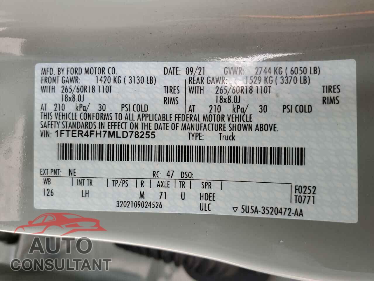 FORD RANGER 2021 - 1FTER4FH7MLD78255