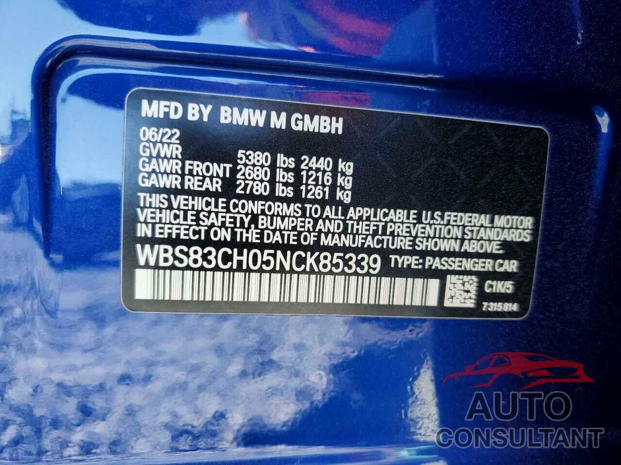 BMW M5 2022 - WBS83CH05NCK85339