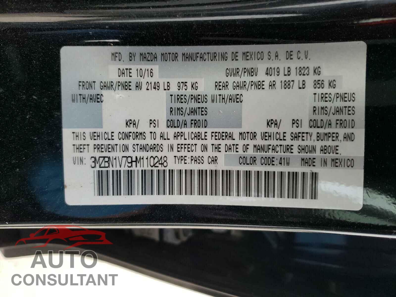 MAZDA 3 2017 - 3MZBN1V79HM110248