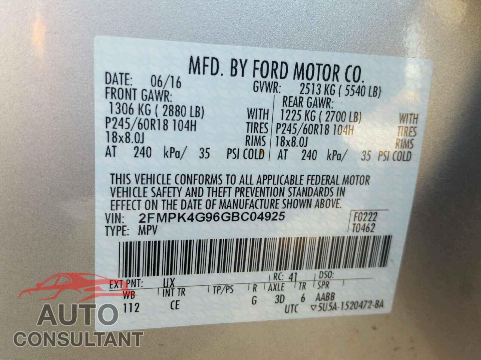 FORD EDGE SE 2016 - 2FMPK4G96GBC04925