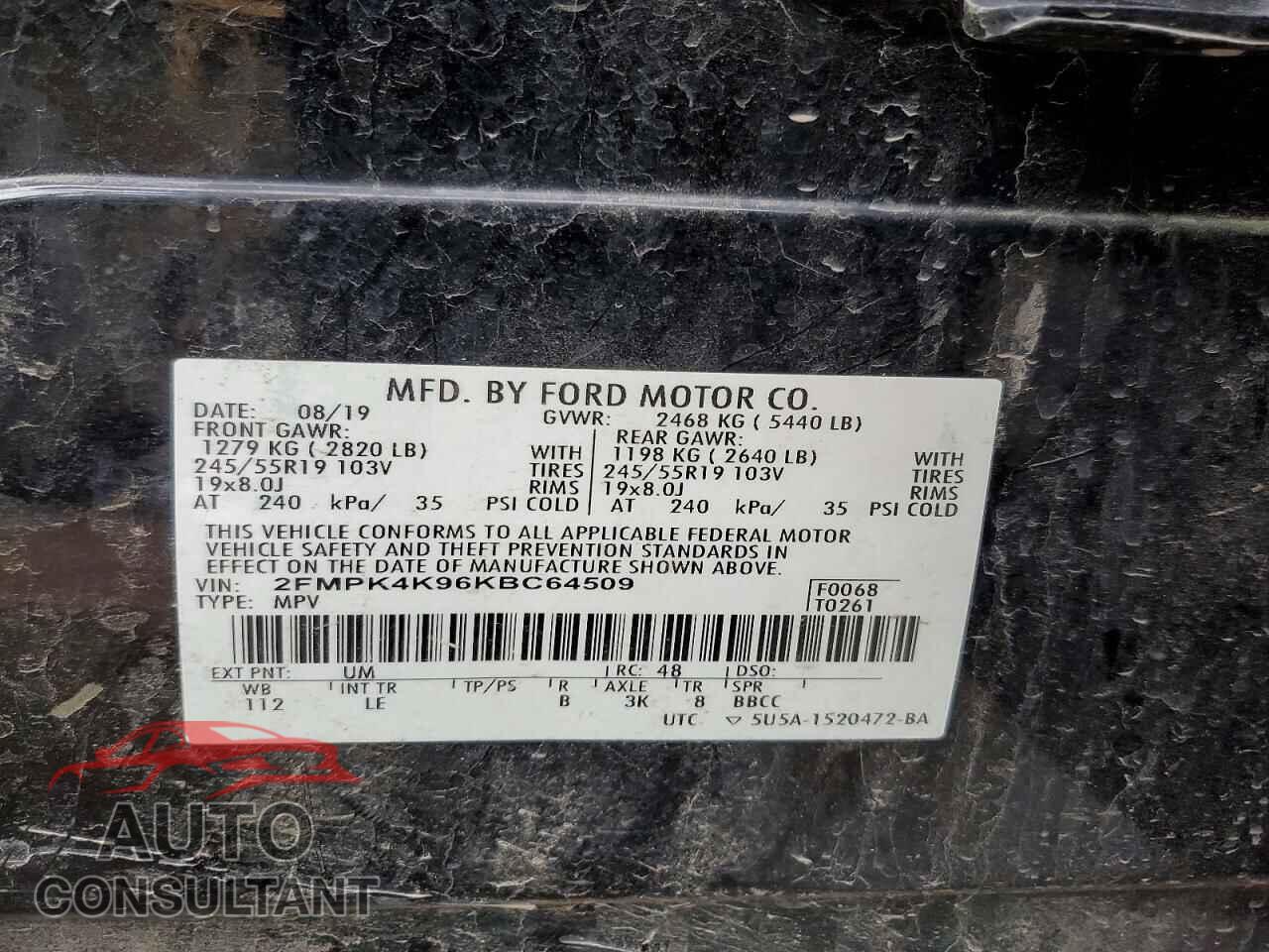 FORD EDGE 2019 - 2FMPK4K96KBC64509