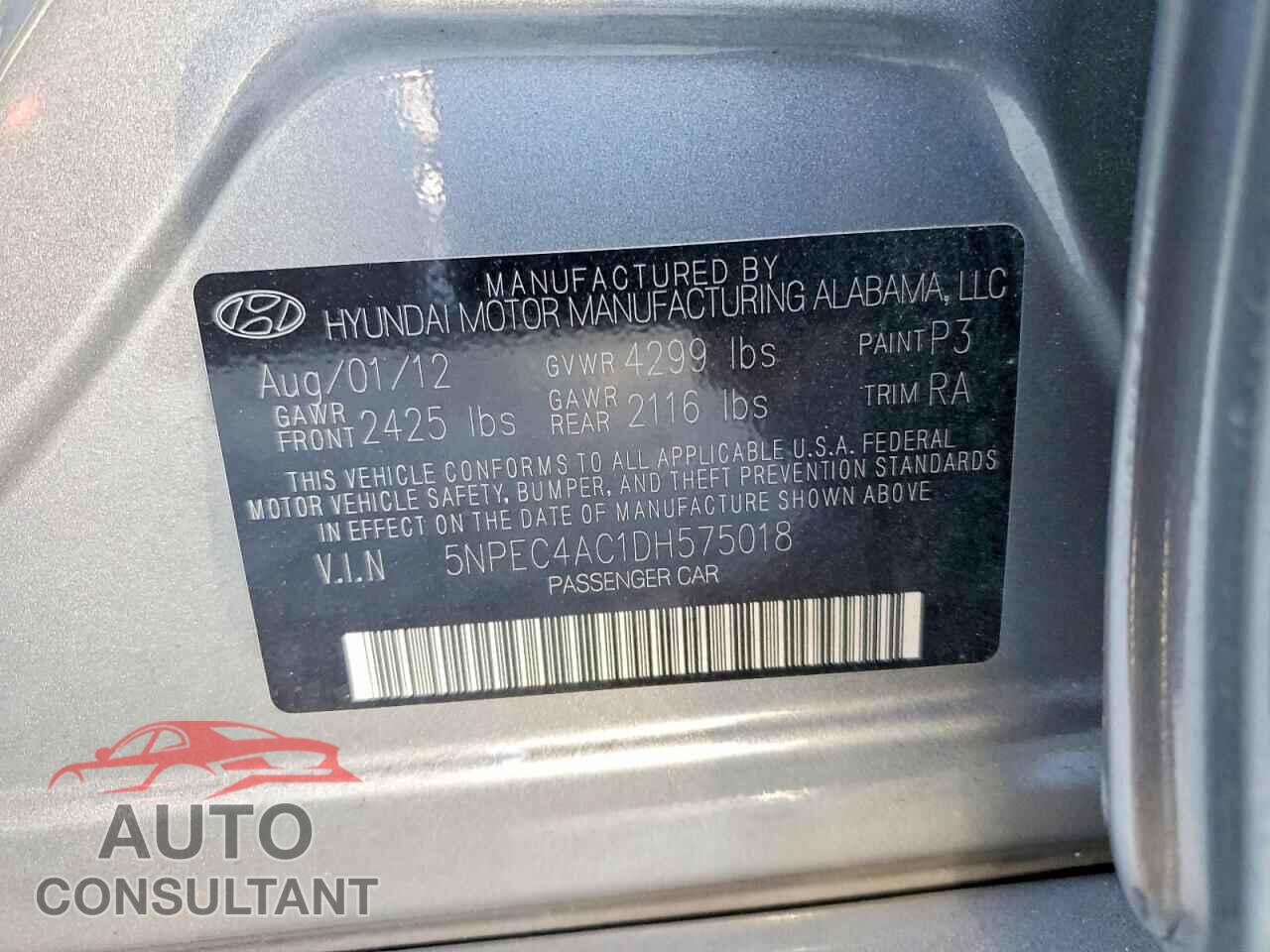 HYUNDAI SONATA 2013 - 5NPEC4AC1DH575018
