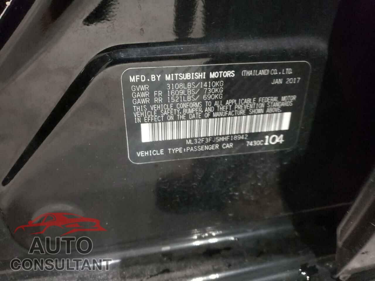 MITSUBISHI MIRAGE 2017 - ML32F3FJ5HHF18942