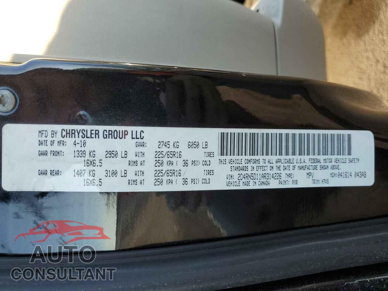 DODGE CARAVAN 2010 - 2D4RN5D11AR314226