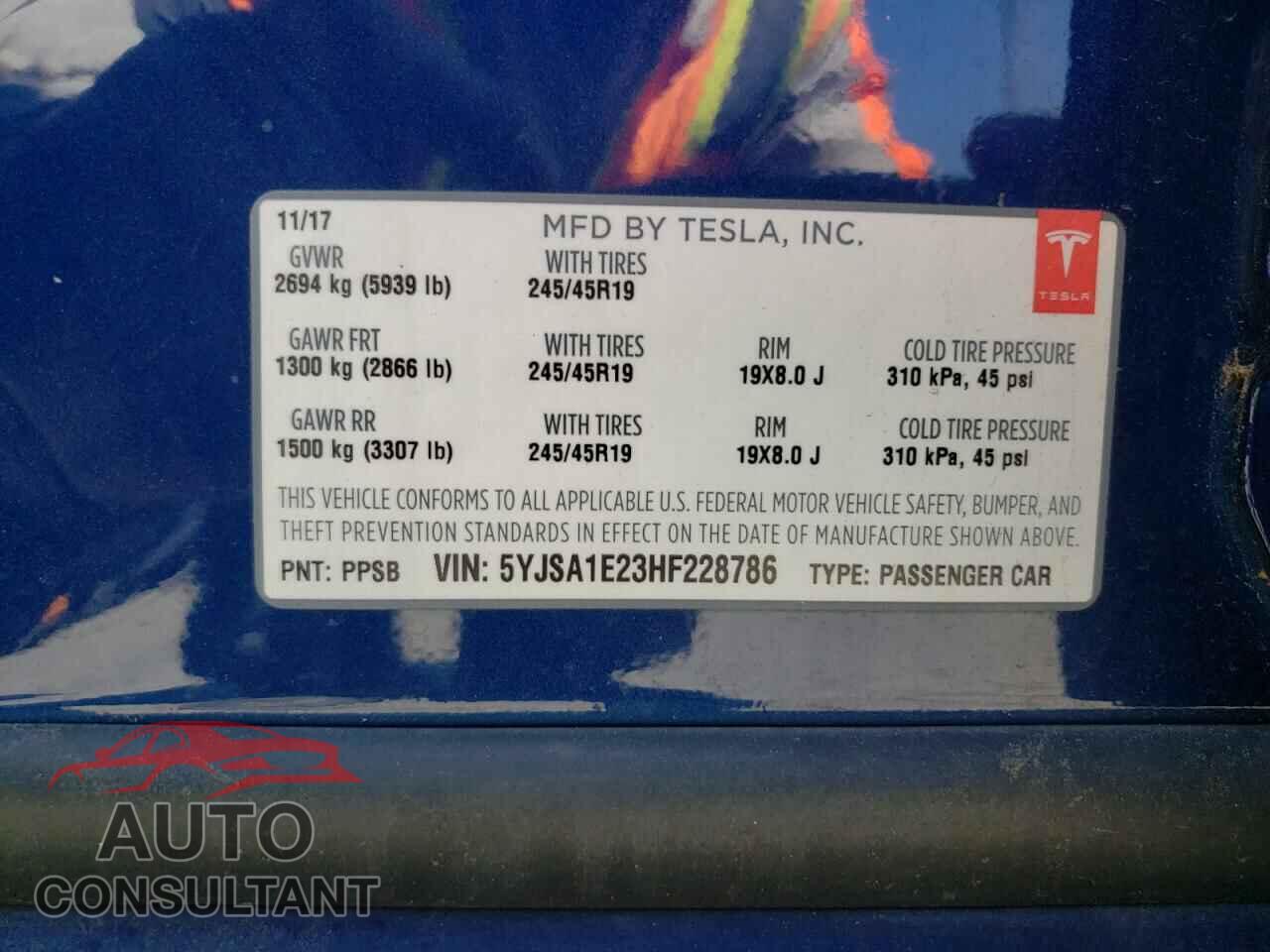 TESLA MODEL S 2017 - 5YJSA1E23HF228786