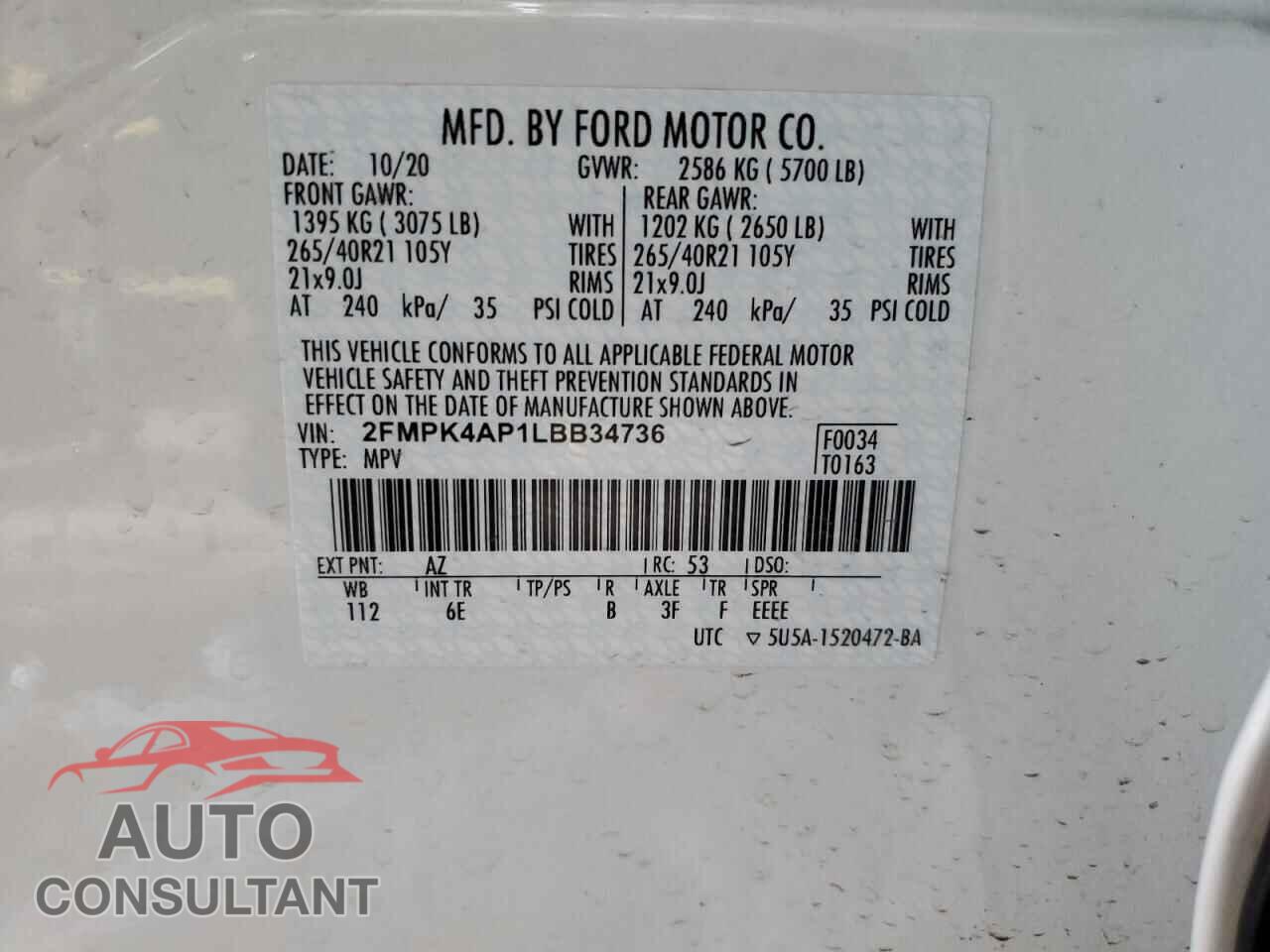 FORD EDGE 2020 - 2FMPK4AP1LBB34736