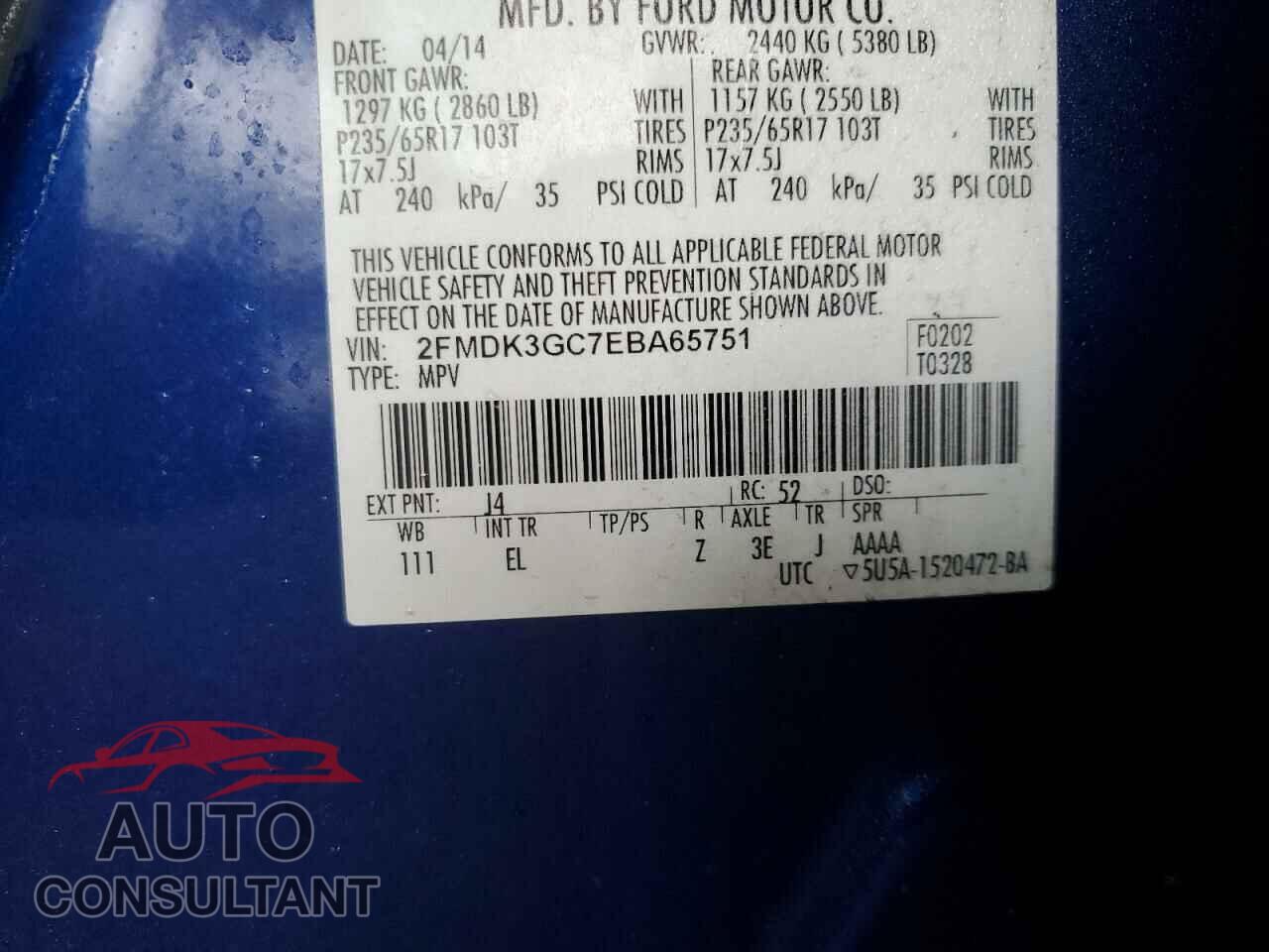 FORD EDGE 2014 - 2FMDK3GC7EBA65751