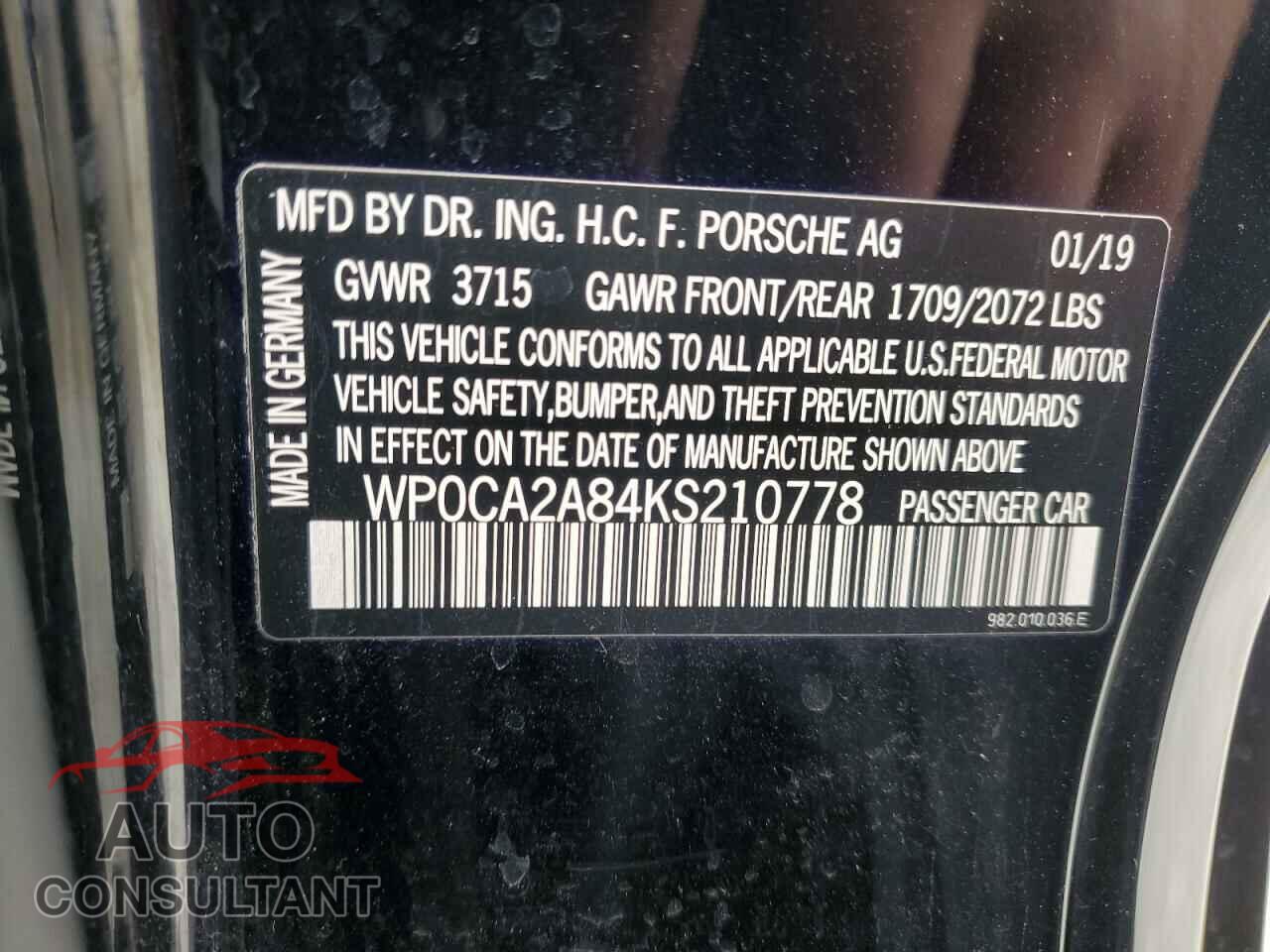 PORSCHE BOXSTER 2019 - WP0CA2A84KS210778