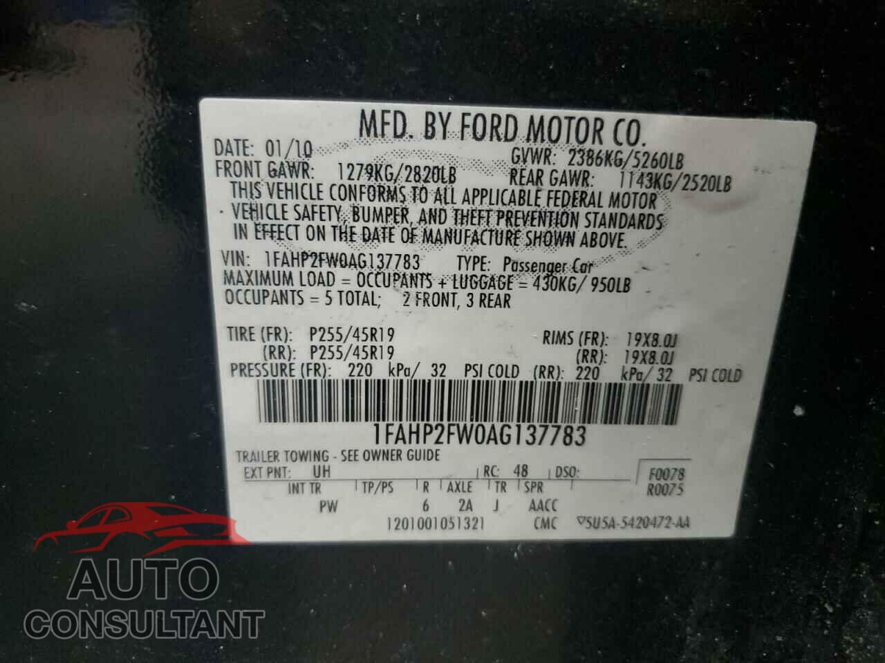 FORD TAURUS 2010 - 1FAHP2FW0AG137783