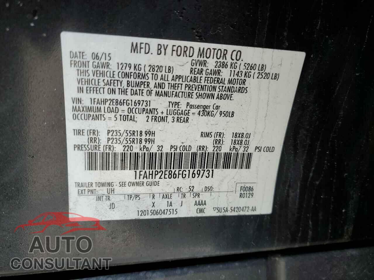 FORD TAURUS 2015 - 1FAHP2E86FG169731