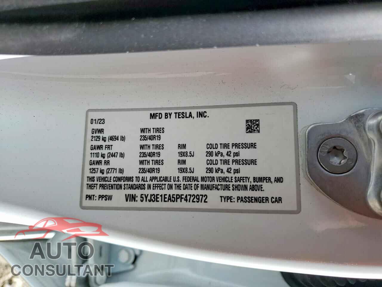 TESLA MODEL 3 2023 - 5YJ3E1EA5PF472972
