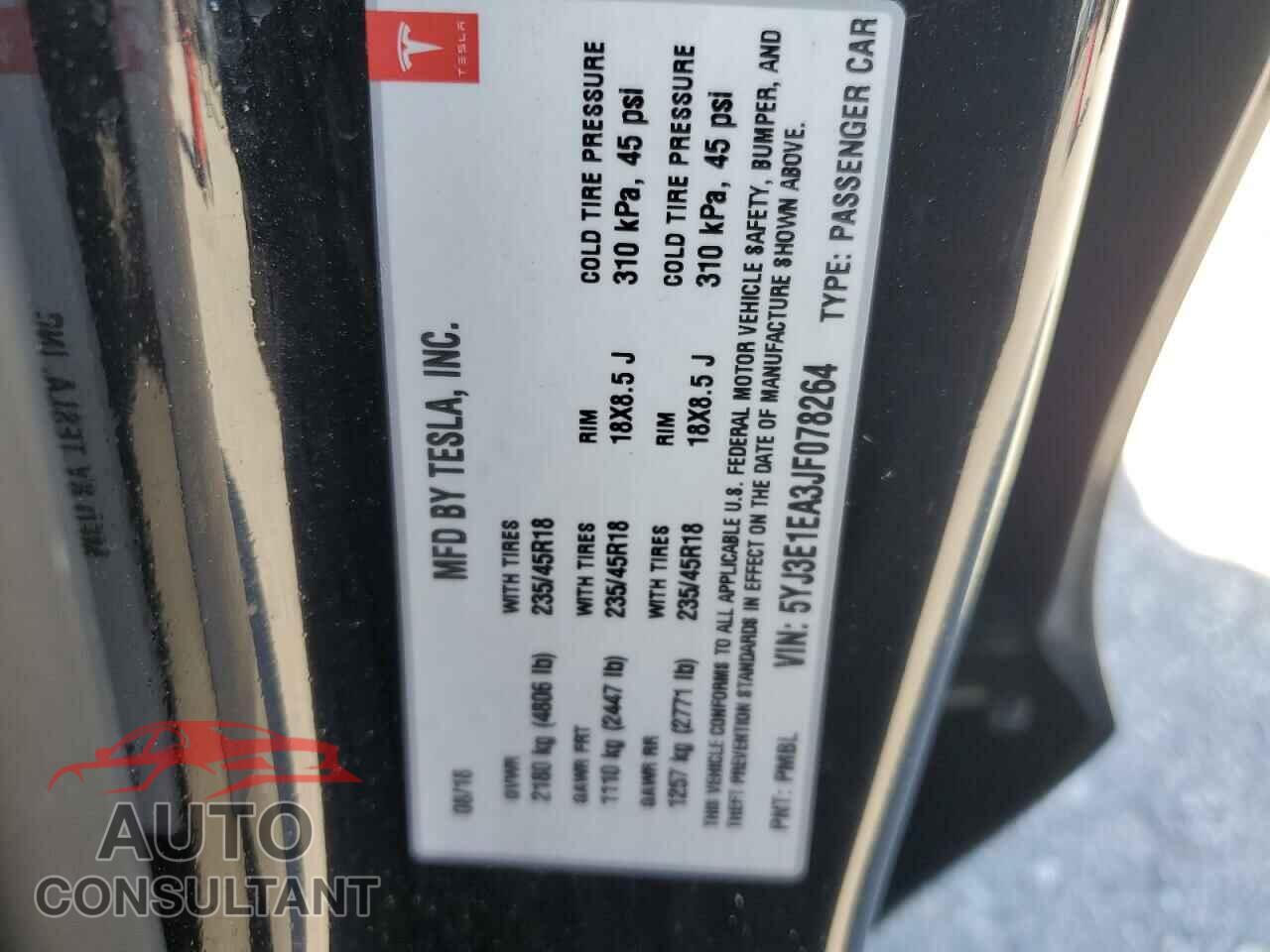 TESLA MODEL 3 2018 - 5YJ3E1EA3JF078264