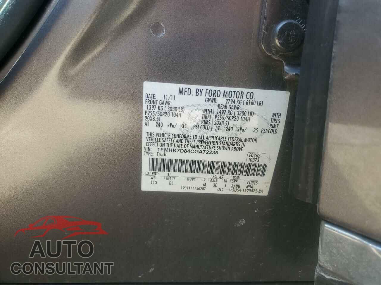 FORD EXPLORER 2012 - 1FMHK7D84CGA72235