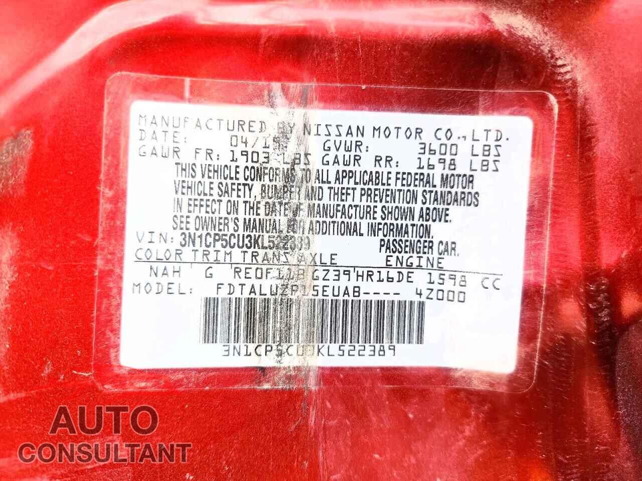NISSAN KICKS 2019 - 3N1CP5CU3KL522389