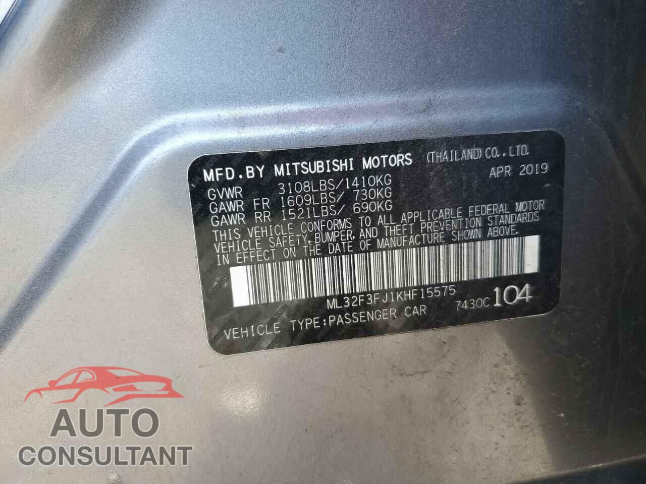 MITSUBISHI MIRAGE 2019 - ML32F3FJ1KHF15575