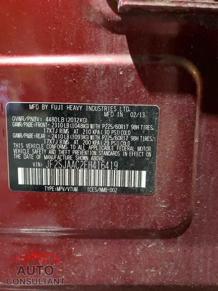 SUBARU FORESTER 2014 - JF2SJAAC2EH416419