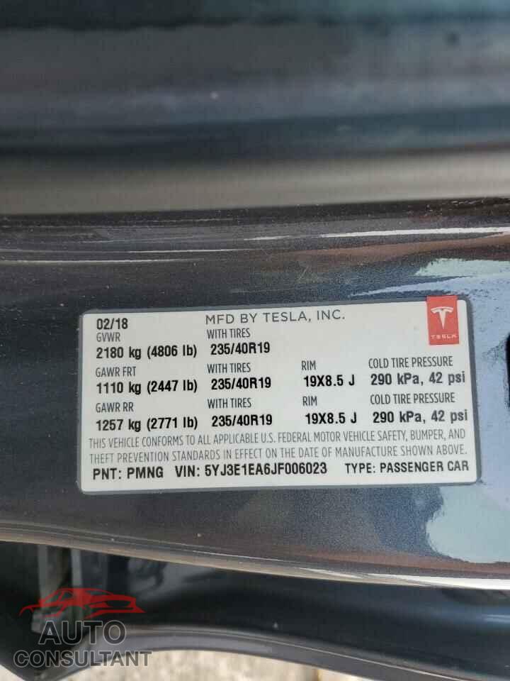 TESLA MODEL 3 2018 - 5YJ3E1EA6JF006023