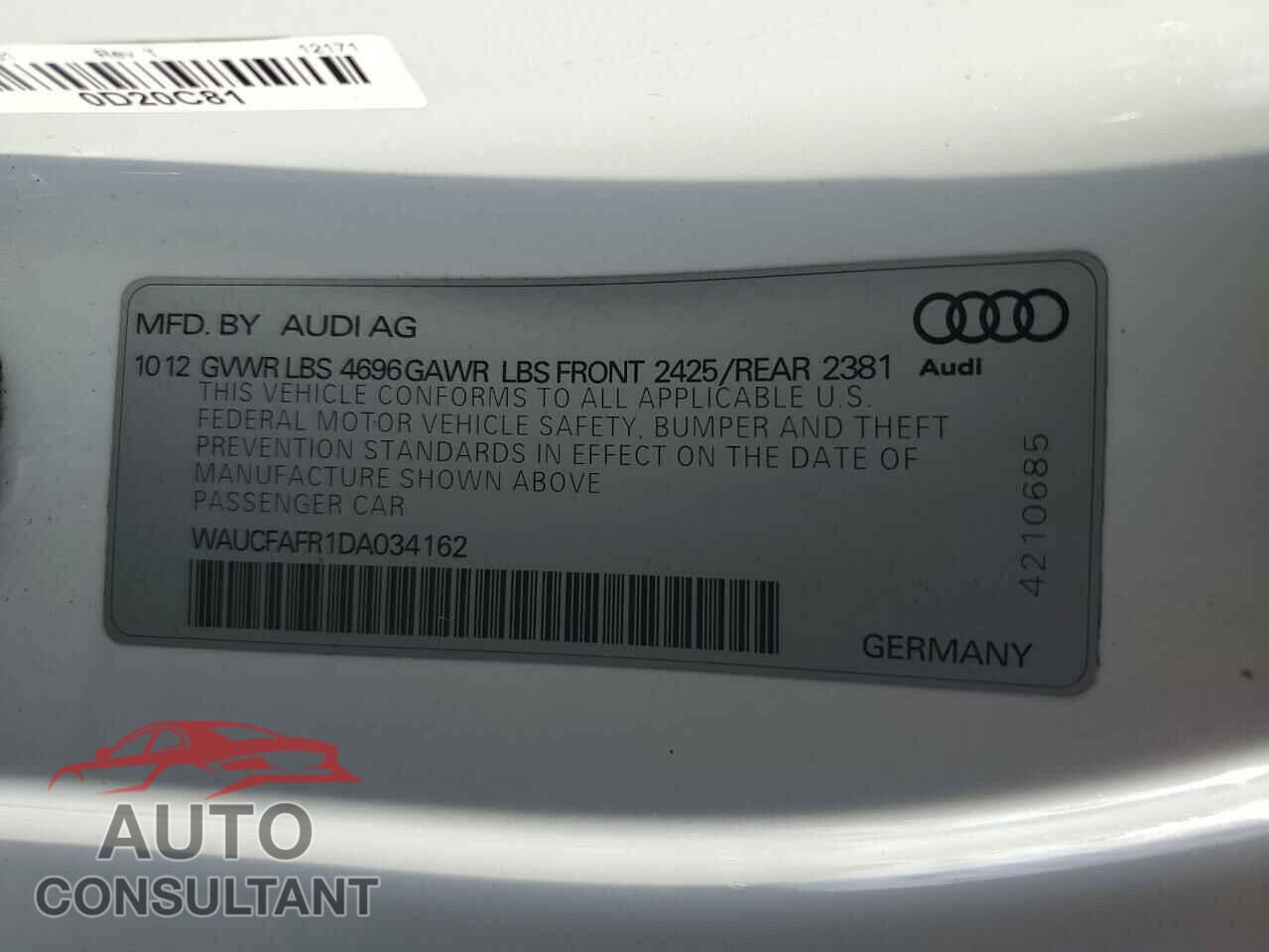 AUDI A5 2013 - WAUCFAFR1DA034162