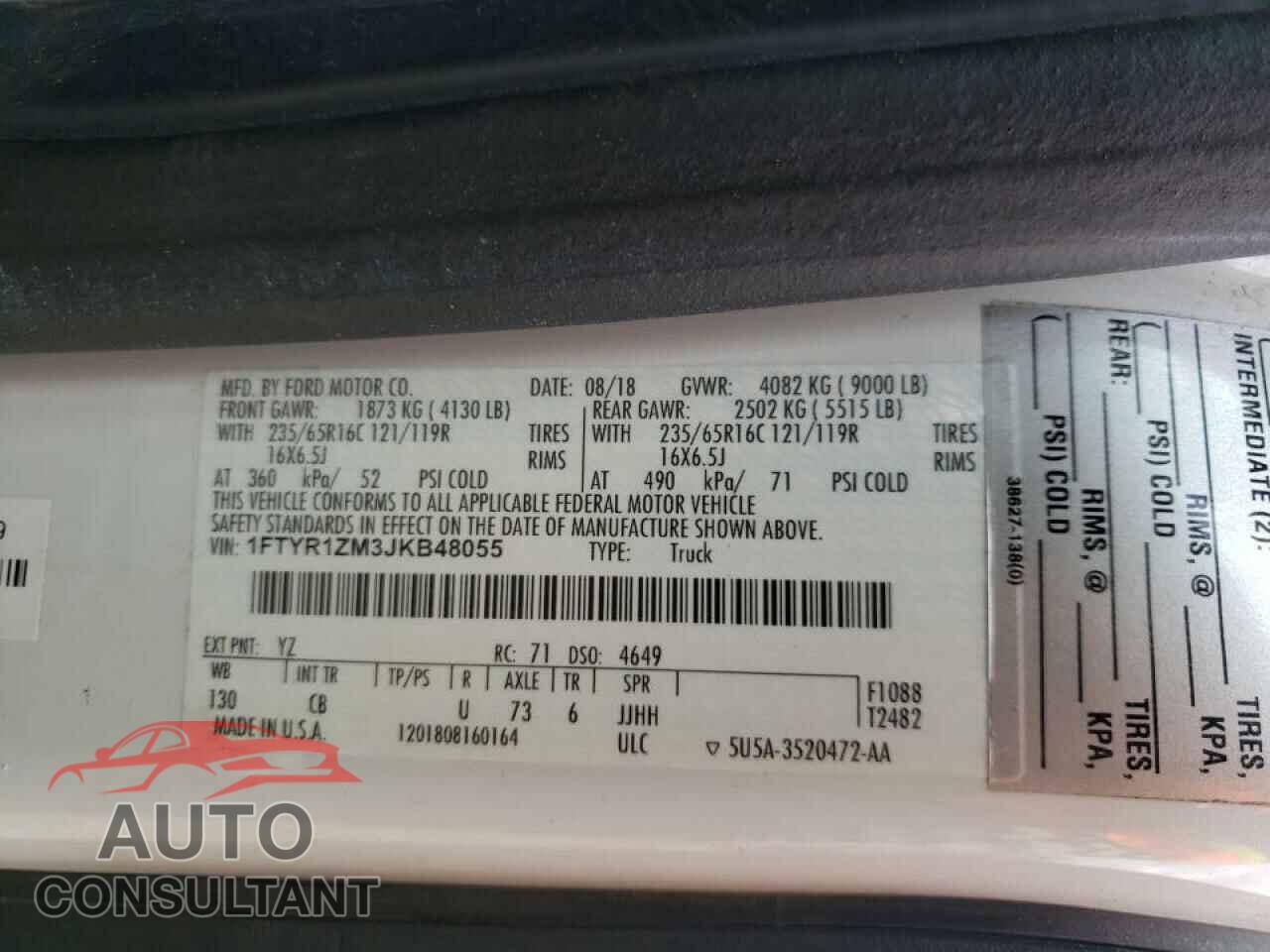 FORD TRANSIT CO 2018 - 1FTYR1ZM3JKB48055