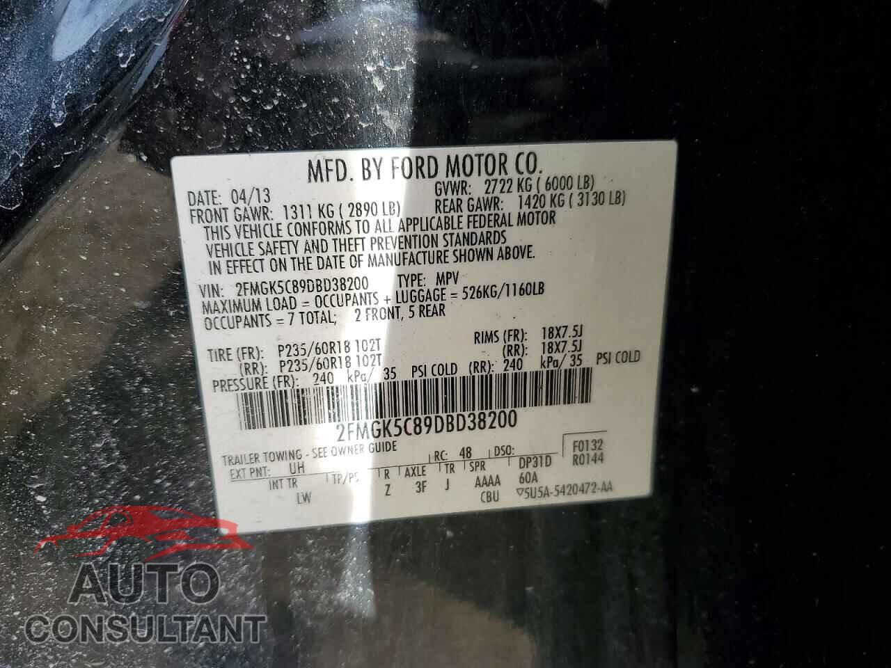 FORD FLEX 2013 - 2FMGK5C89DBD38200