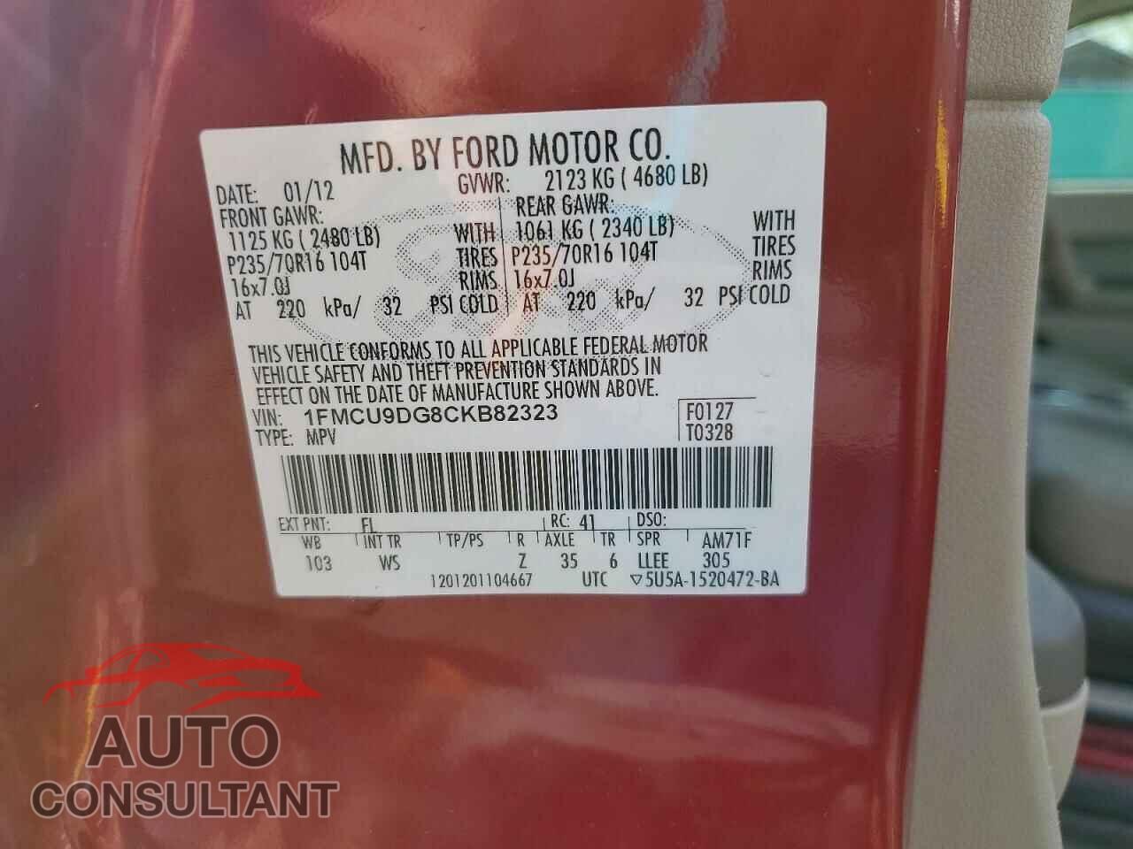 FORD ESCAPE 2012 - 1FMCU9DG8CKB82323