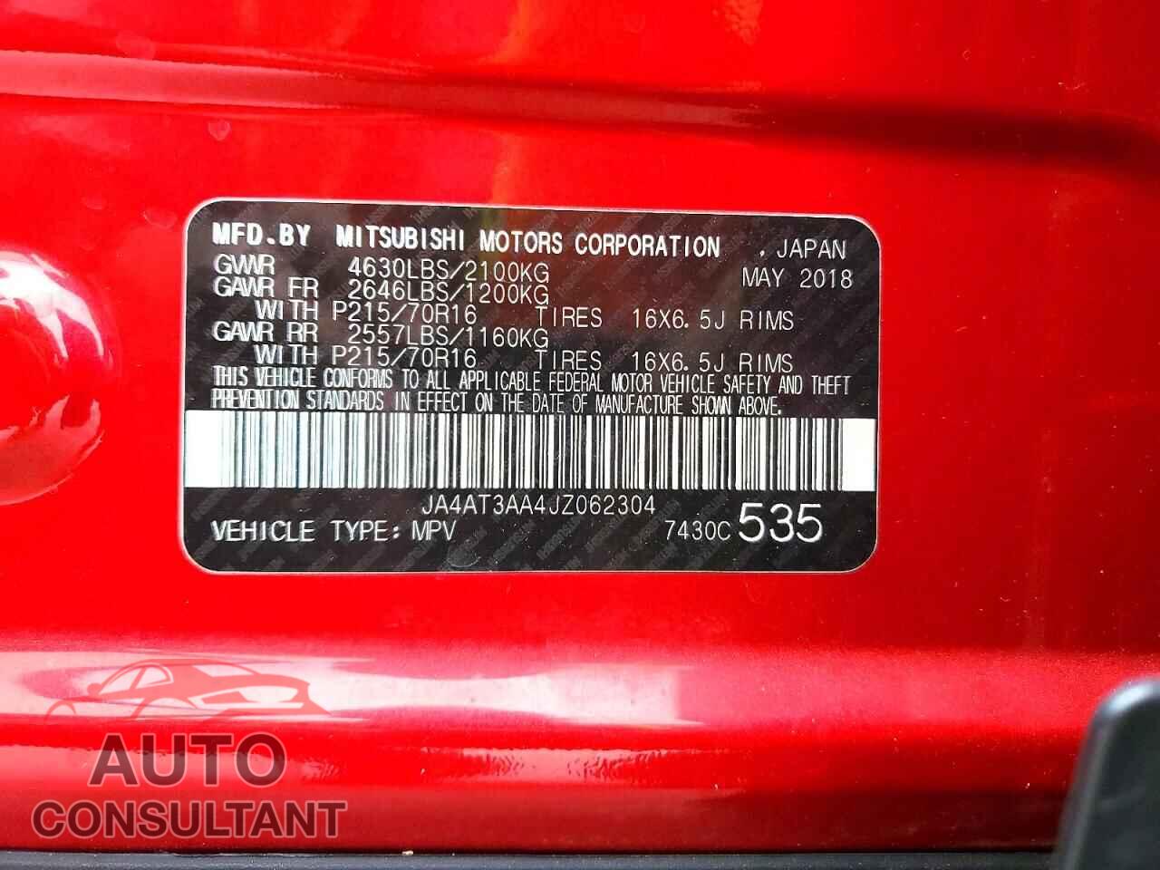 MITSUBISHI ECLIPSE 2018 - JA4AT3AA4JZ062304