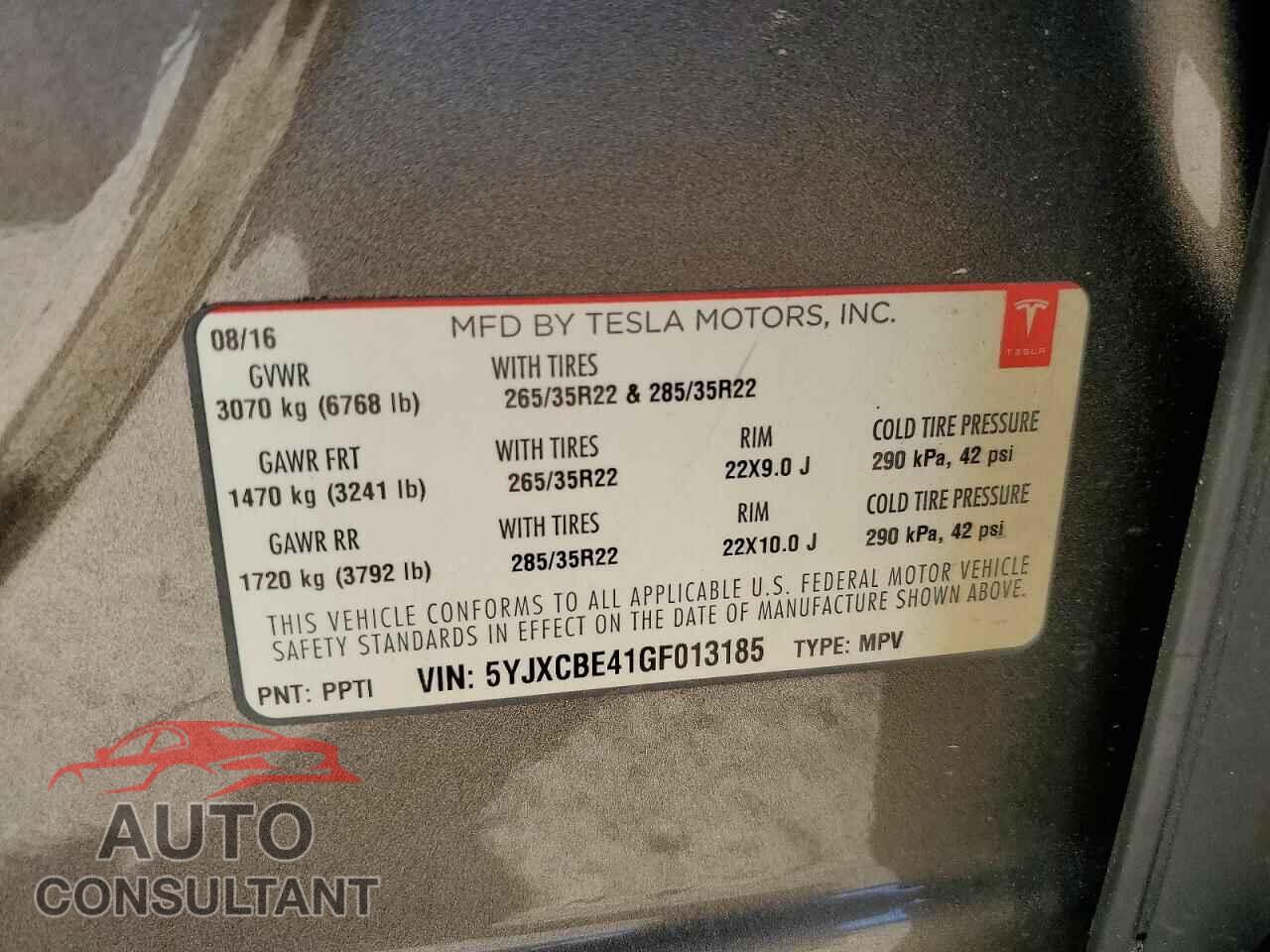TESLA MODEL X 2016 - 5YJXCBE41GF013185