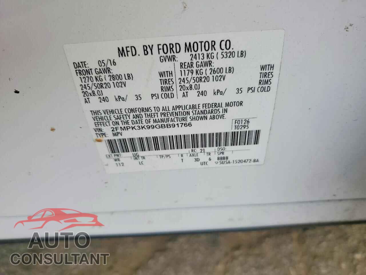FORD EDGE 2016 - 2FMPK3K99GBB91766