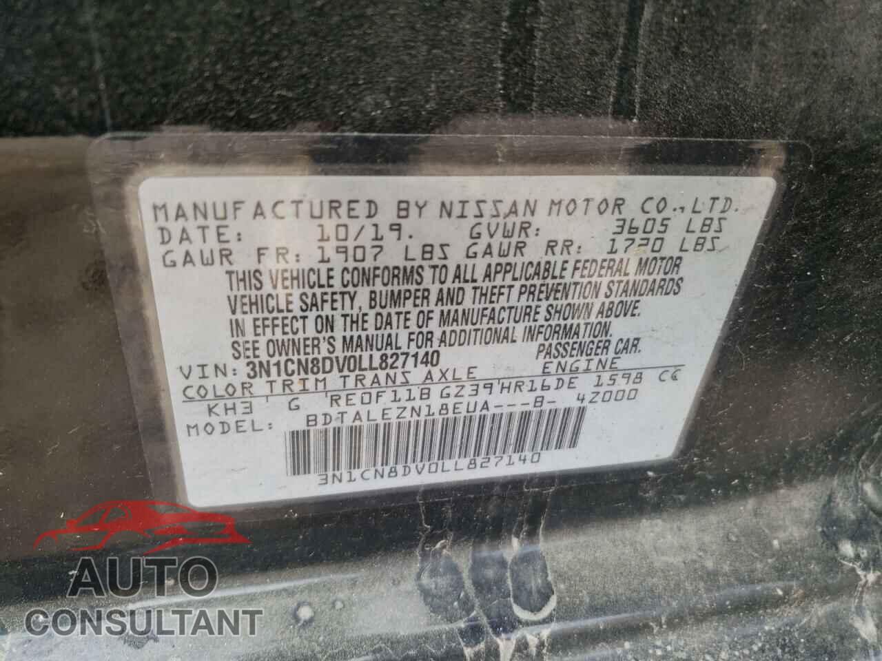 NISSAN VERSA 2020 - 3N1CN8DV0LL827140