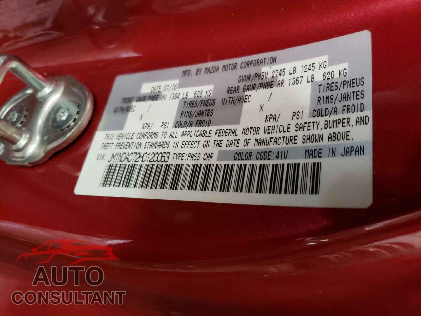 MAZDA MX5 2017 - JM1NDAC72H0120063