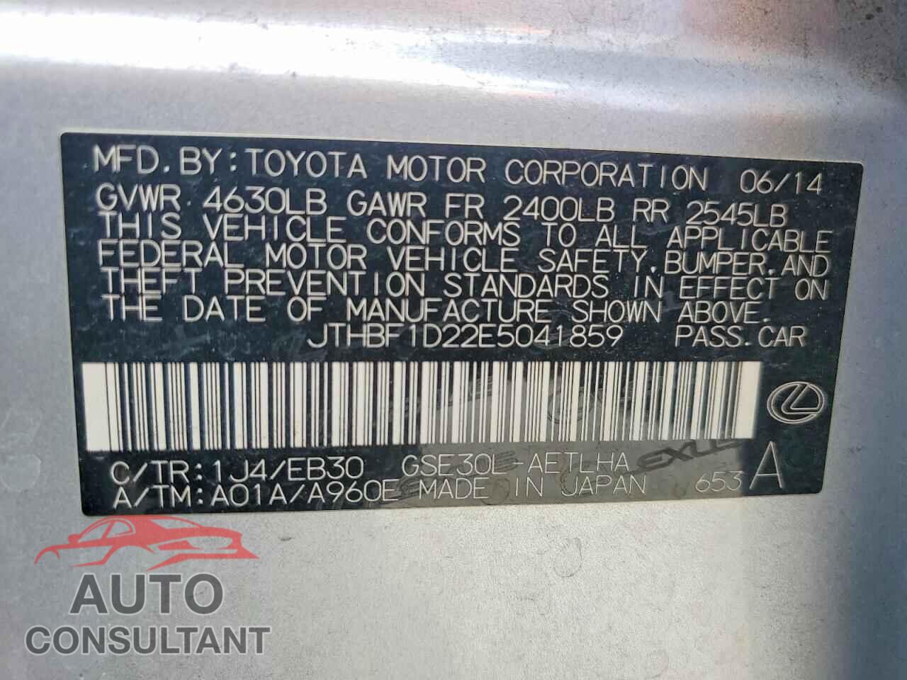 LEXUS IS 2014 - JTHBF1D22E5041859