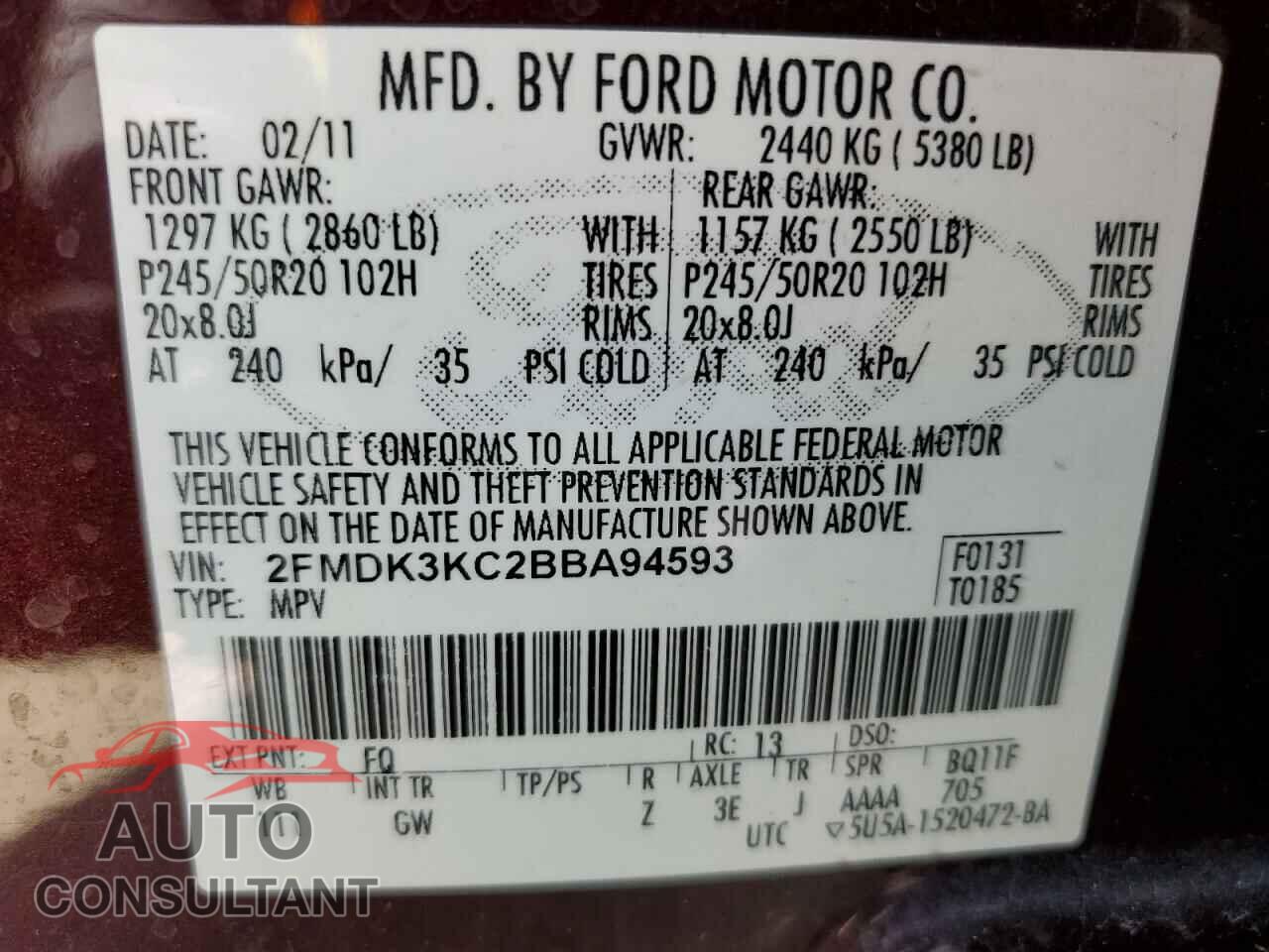 FORD EDGE 2011 - 2FMDK3KC2BBA94593