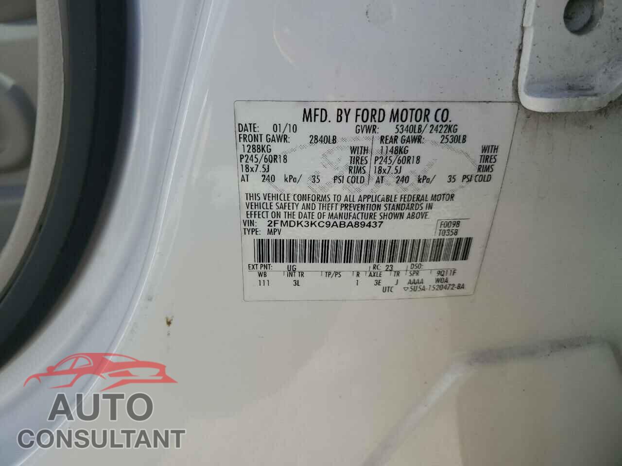 FORD EDGE 2010 - 2FMDK3KC9ABA89437