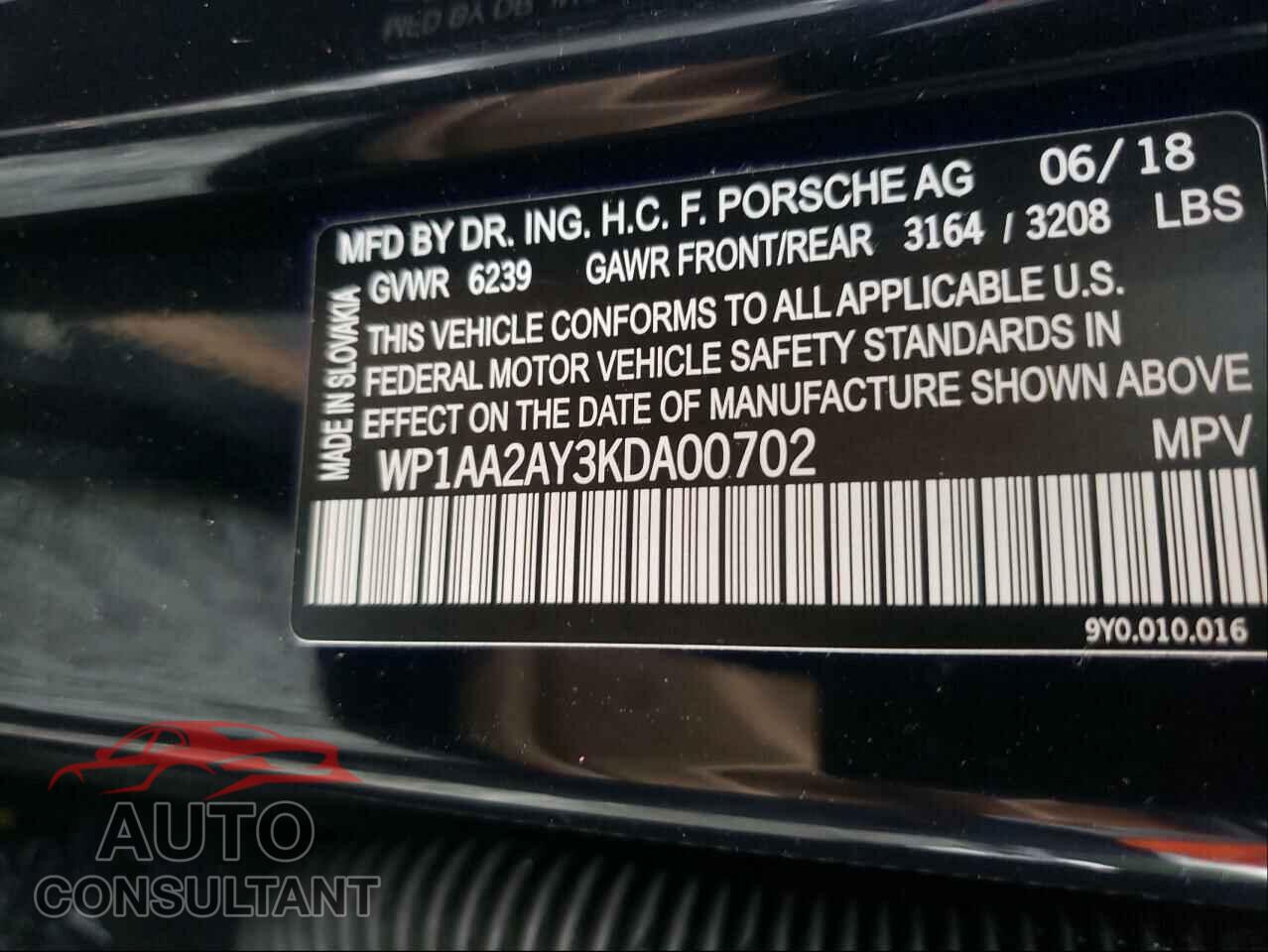 PORSCHE CAYENNE 2019 - WP1AA2AY3KDA00702