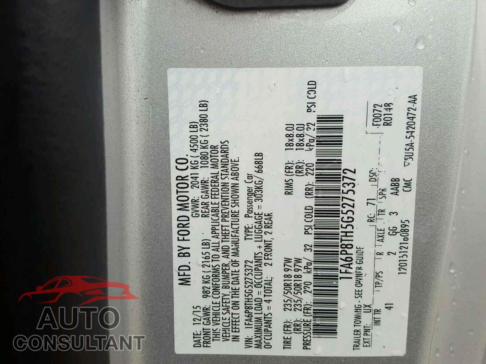 FORD MUSTANG 2016 - 1FA6P8TH5G5275372