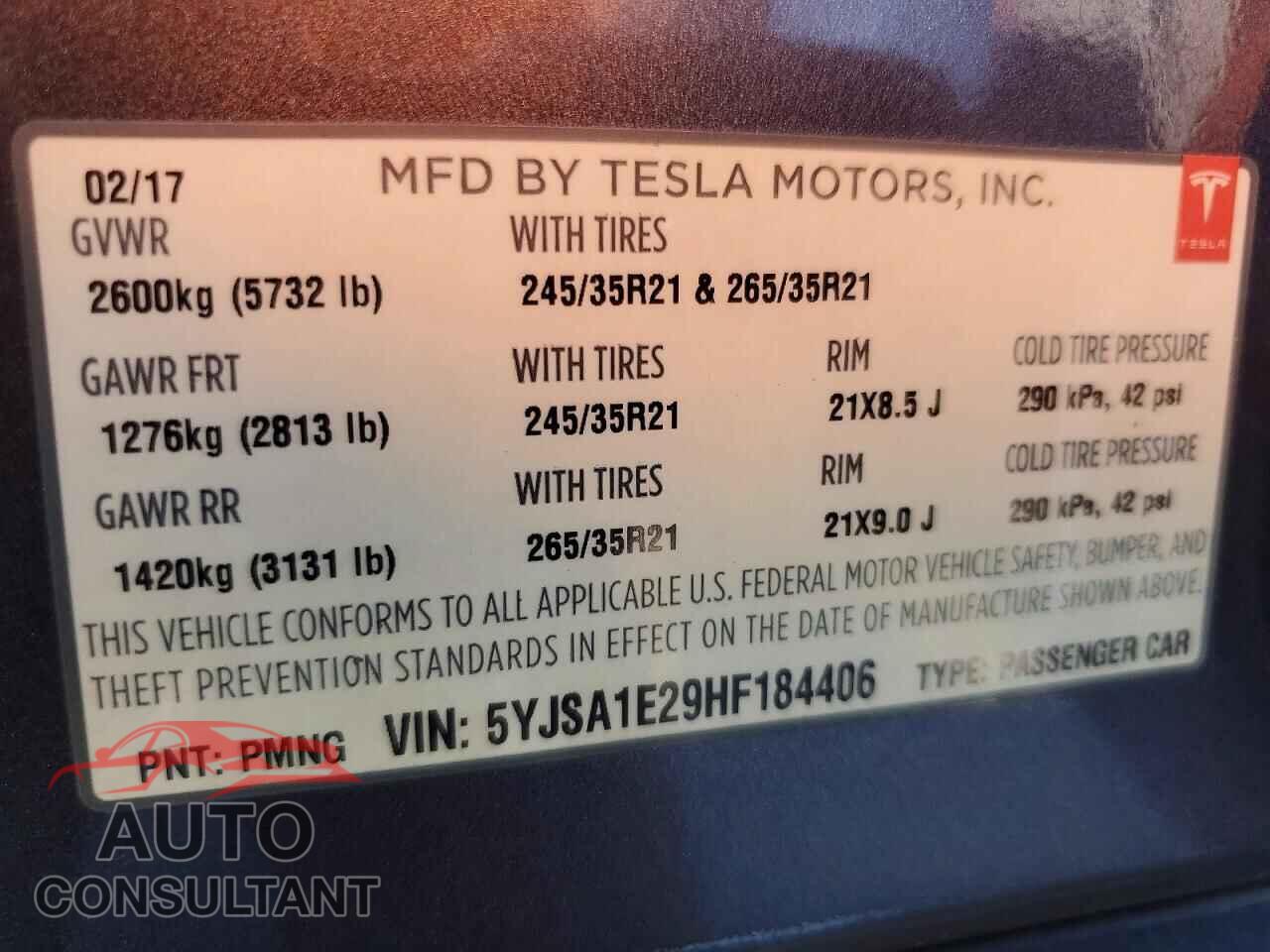 TESLA MODEL S 2017 - 5YJSA1E29HF184406