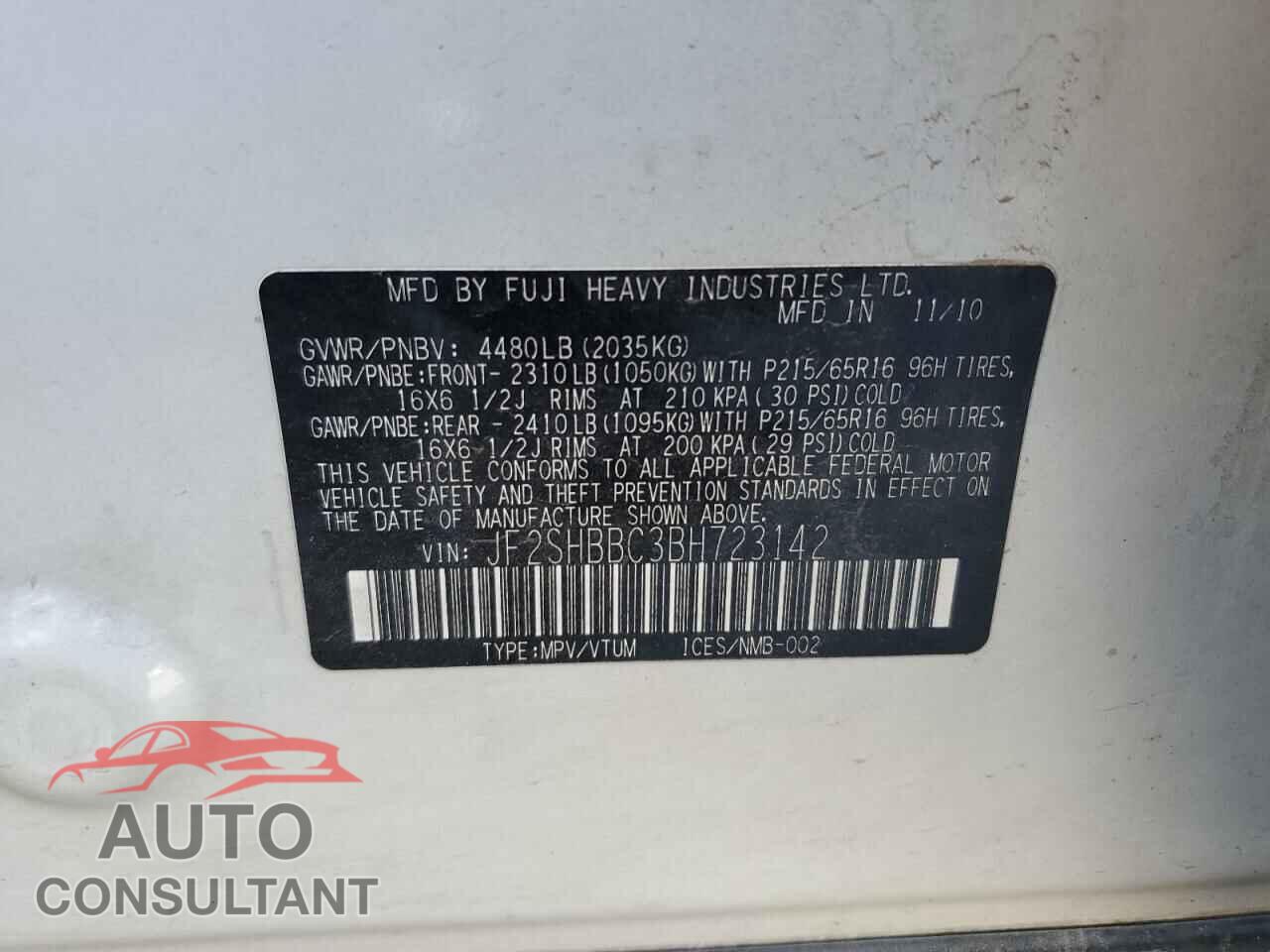 SUBARU FORESTER 2011 - JF2SHBBC3BH723142