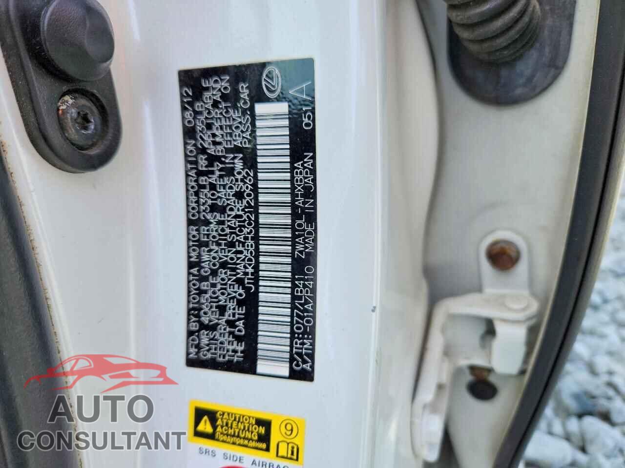LEXUS CT 200 2012 - JTHKD5BH3C2120962