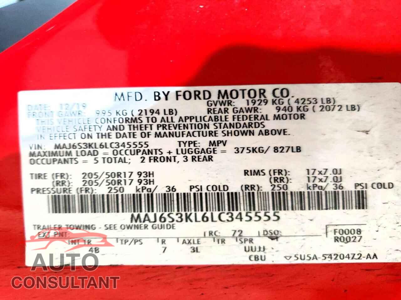 FORD ECOSPORT 2020 - MAJ6S3KL6LC345555