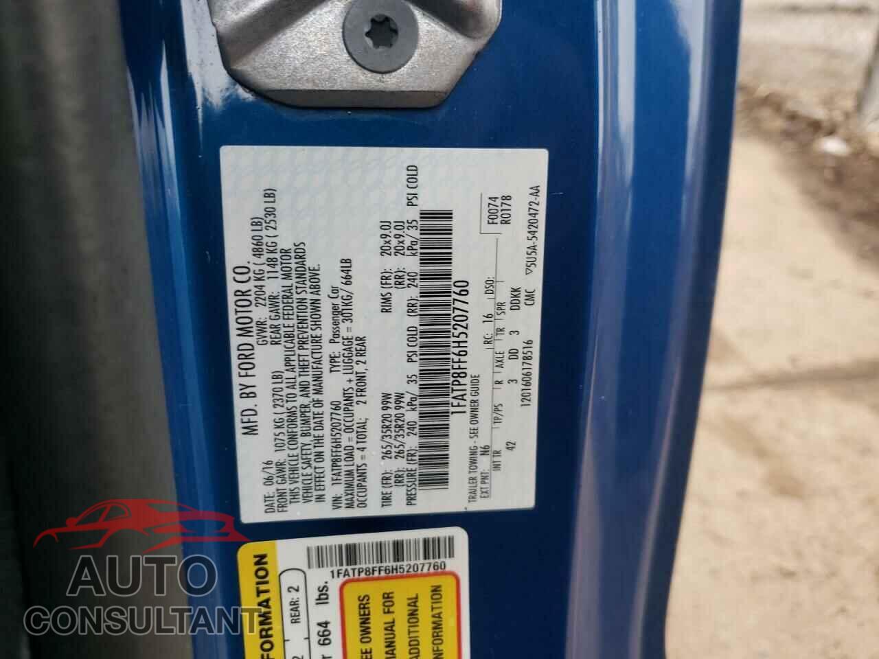 FORD MUSTANG 2017 - 1FATP8FF6H5207760