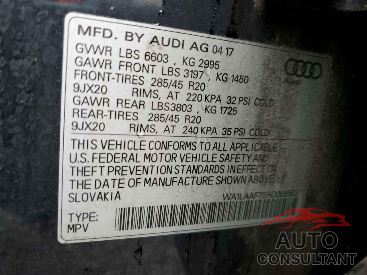 AUDI Q7 2017 - WA1LAAF75HD055563