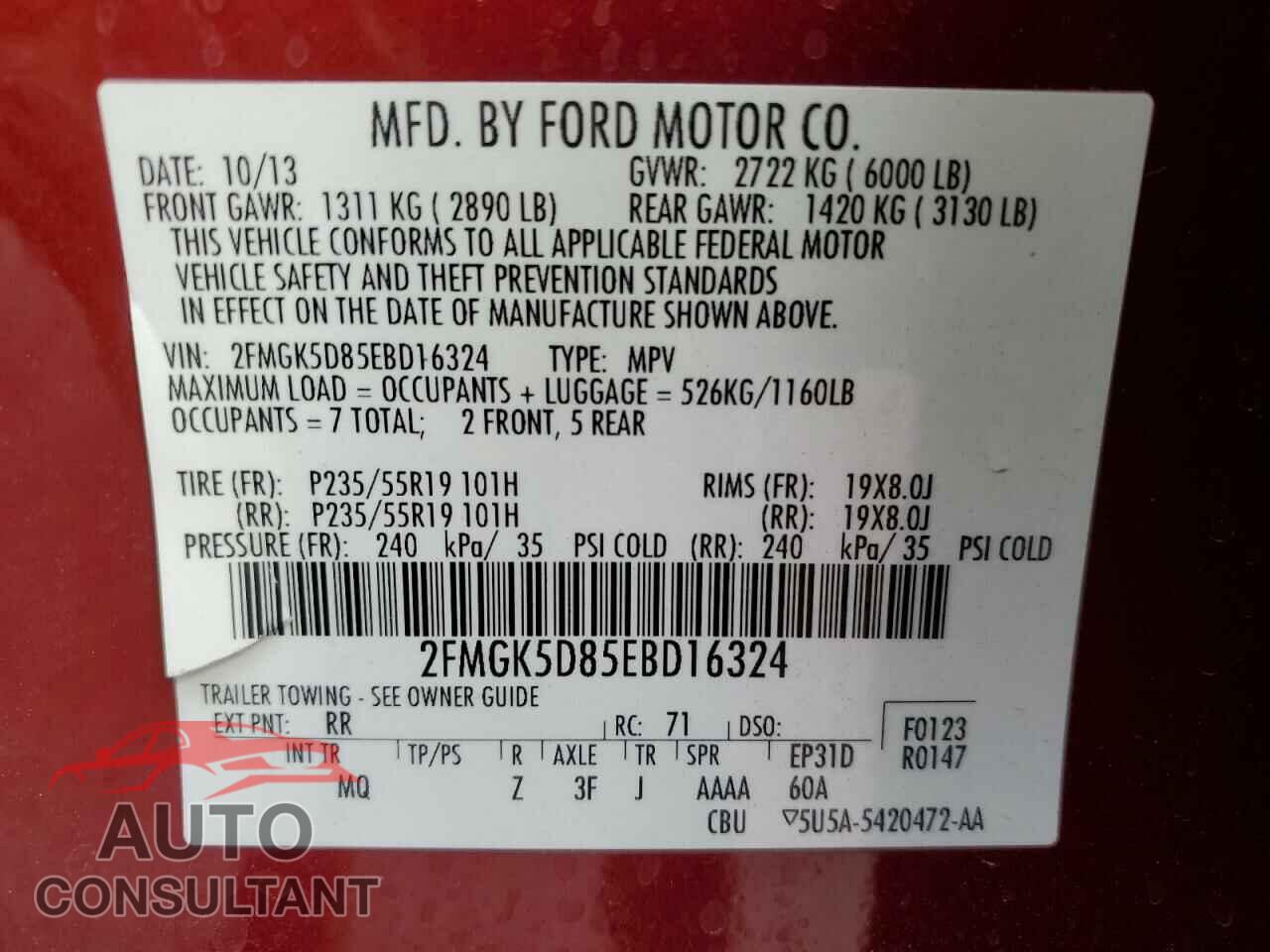 FORD FLEX 2014 - 2FMGK5D85EBD16324