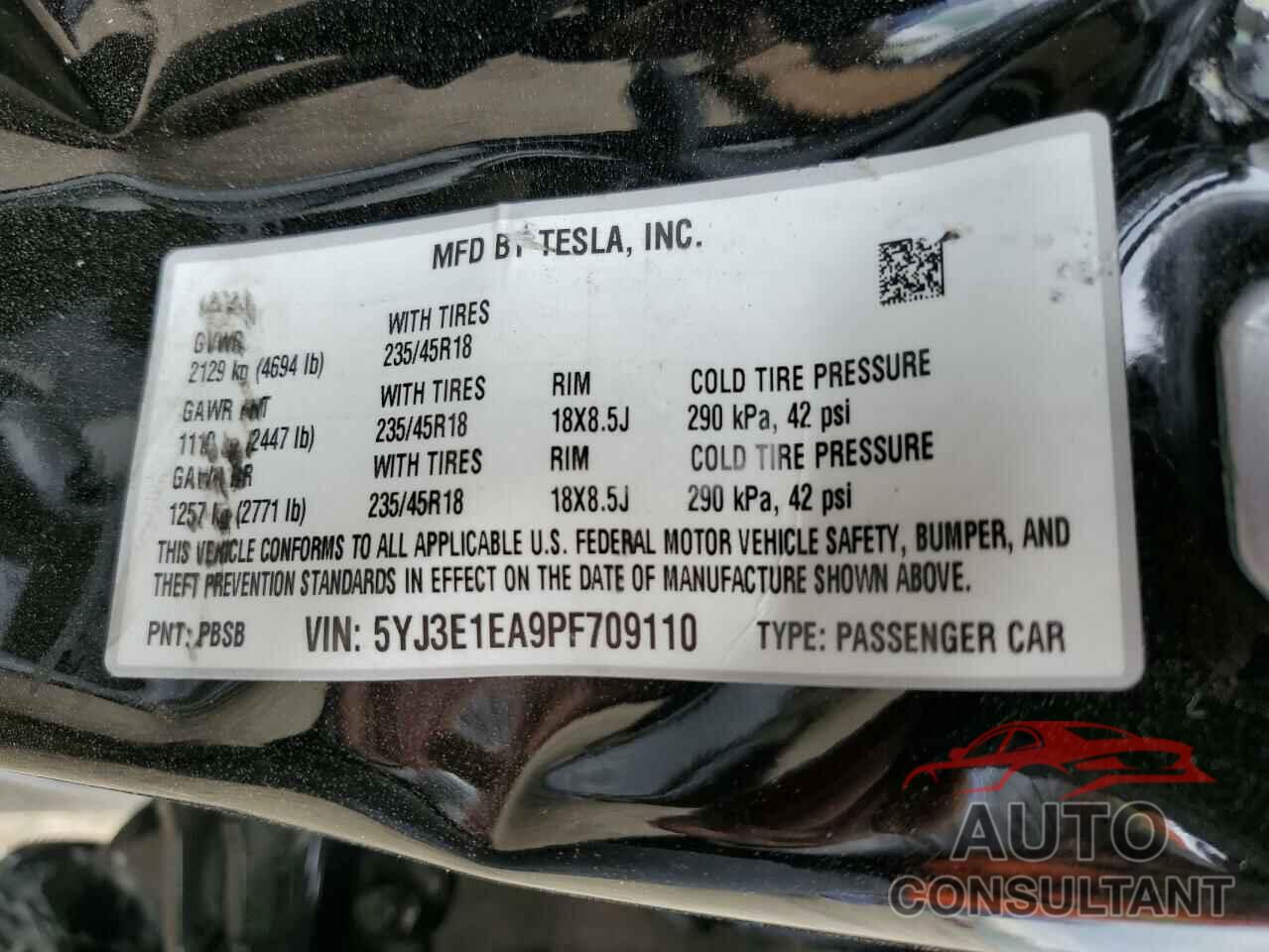 TESLA MODEL 3 2023 - 5YJ3E1EA9PF709110