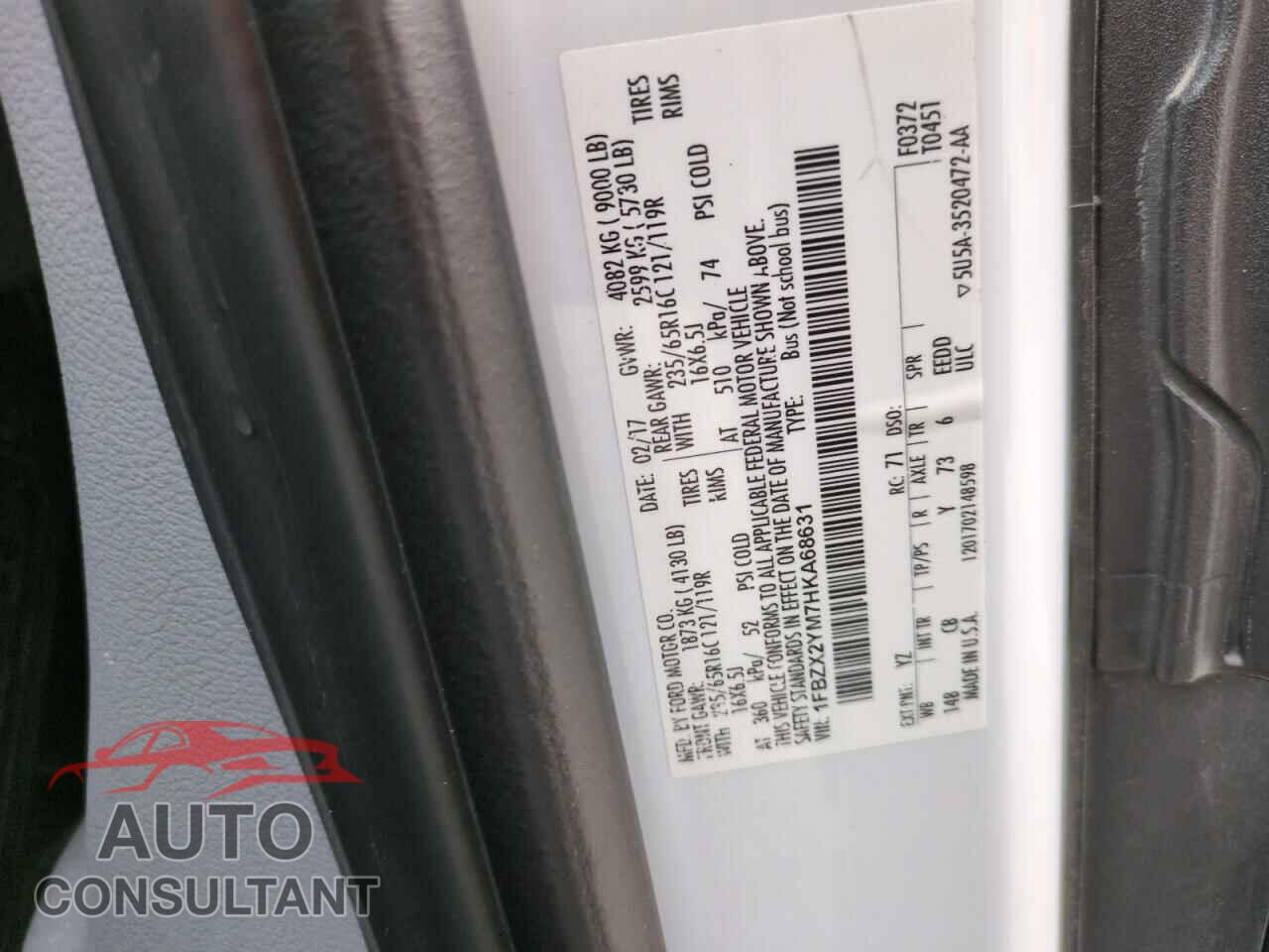 FORD TRANSIT 2017 - 1FBZX2YM7HKA68631