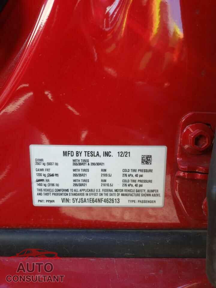 TESLA MODEL S 2022 - 5YJSA1E64NF462613