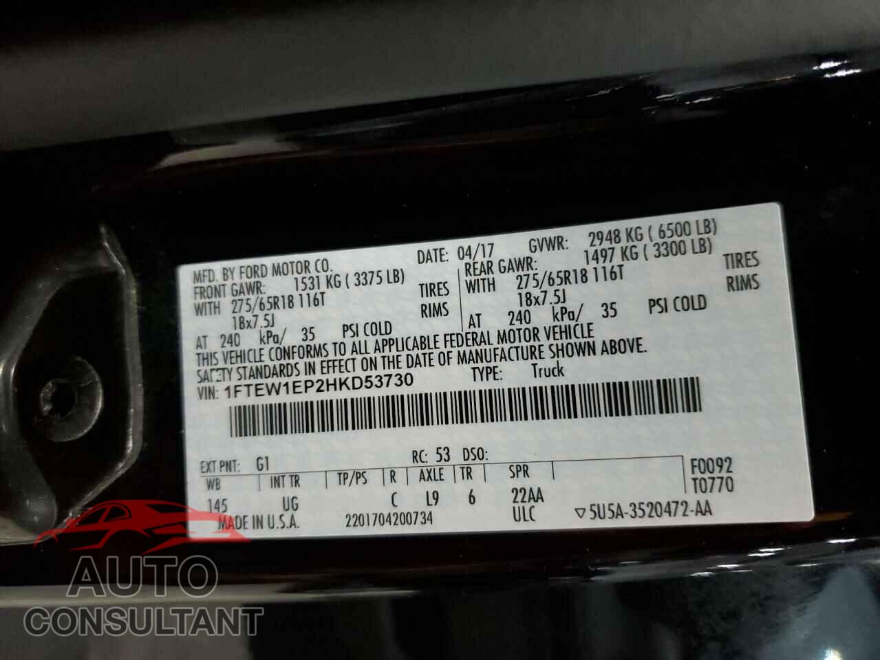 FORD F-150 2017 - 1FTEW1EP2HKD53730