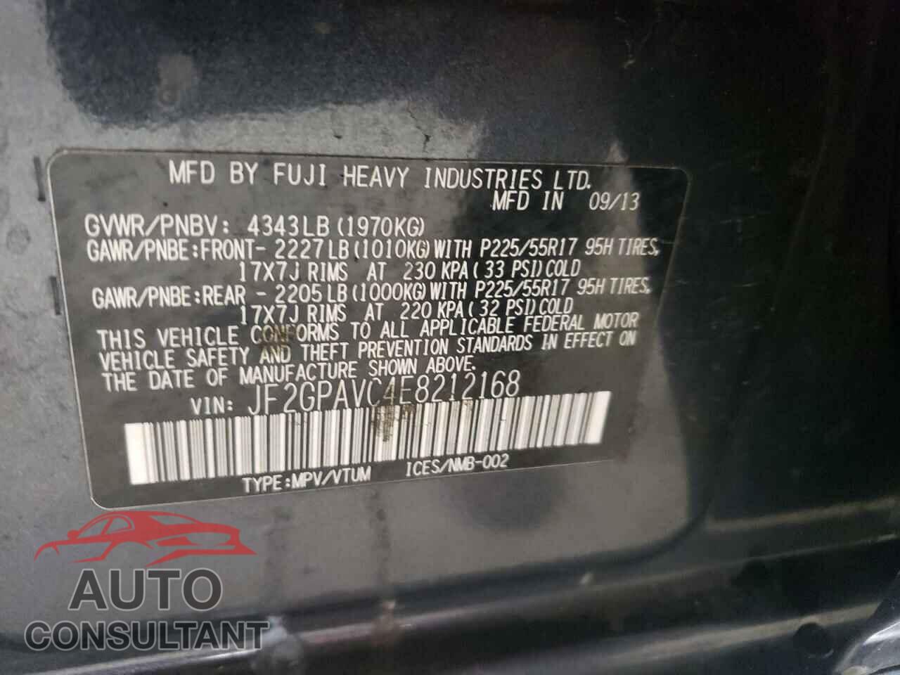 SUBARU XV 2014 - JF2GPAVC4E8212168